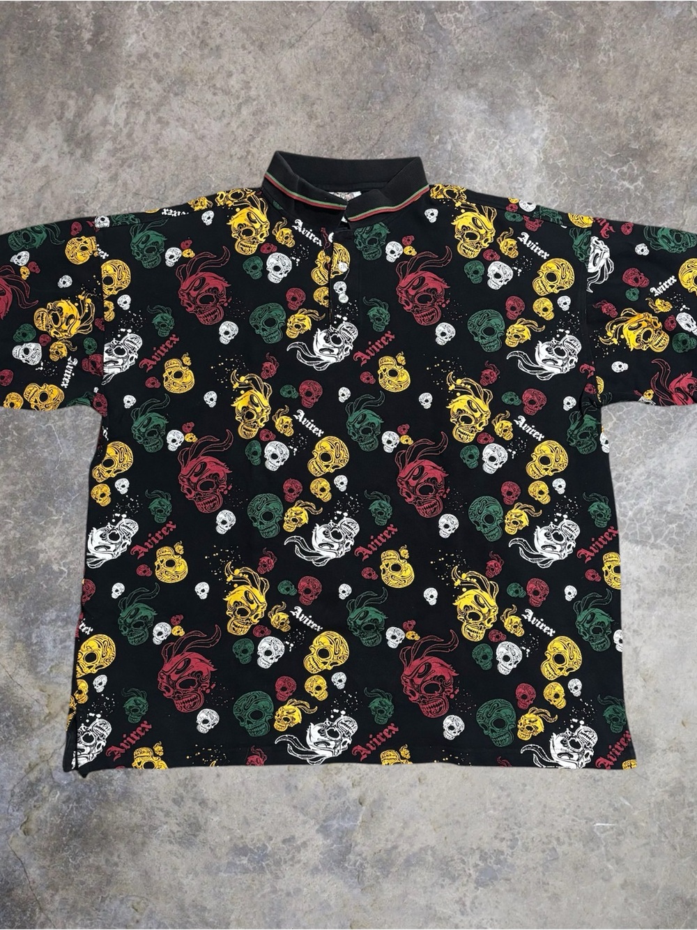 VTG Y2K Avirex All Over Print Skull Polo Shirt
